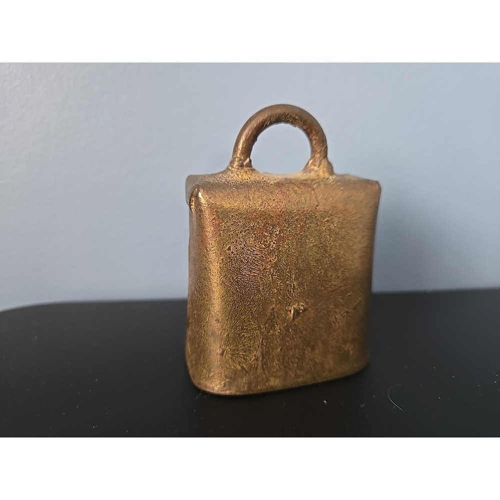 Vintage Brass Cow Bell, Rustic Handcrafted, Fold‎ Over Rivets, 3" Tall - Picture 4 of 10